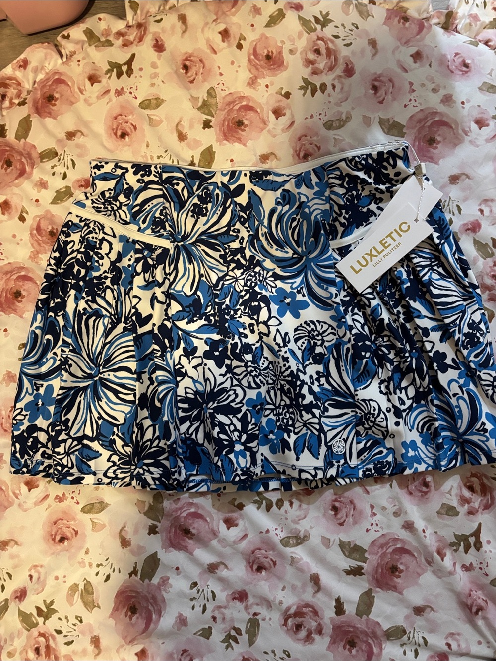Lilly Pulitzer Blue & White Floral Pleated Mini Skirt